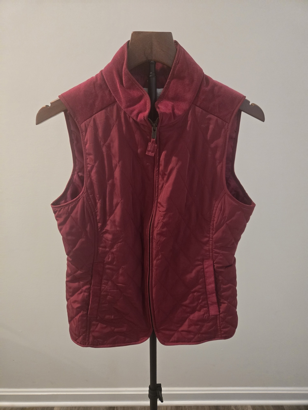 Talbots Raspberry Quiltedand Corduroy Sleeveless Zip-Front Vest